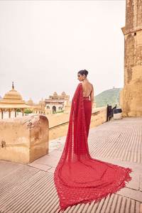 Sari rouge tendance style sexy Bollywood, brodé de sequins, pour soirée et cadeau de Saint-Valentin pour femme, écologique - Product Image 2