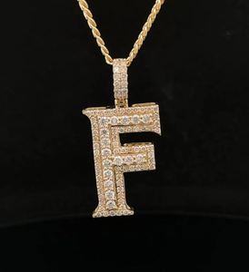 Colgante de oro con inicial de 14K con moissanita VVS y bola de probador de diamantes, joyería Buss de alta calidad, abalorio Chapado en hielo con inicial F - Product Image 1