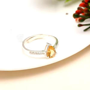 Banda de corte de pera de piedra citrino Natural, chapado en rodio, ajuste de punta de Plata de Ley 925, anillo minimalista, bandas de compromiso para mujeres y niñas - Product Image 4