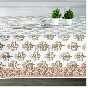 Mantel de Mesa Hecho a Mano 100% Algodón Mughal Buta Peach con Diseño Floral Moderno en el Borde, Reutilizable, Tamaño Personalizado para Bodas y Estilo Rústico - Product Image 3