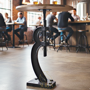 Mesa de restaurante de hierro de madera redonda de diseñador indio superior con pata de hierro fundido única último diseño para uso gastronómico y hotelero - Product Image 1