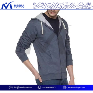 เสื้อฮู้ดซิปเต็มตัวสีพื้นสีเทาล้วนผ้าฝ้าย100% มีฮู้ดไซส์ใหญ่ผ้าคอตตอนคุณภาพสูงสำหรับผู้ชายดีไซน์ใหม่ - Product Image 2