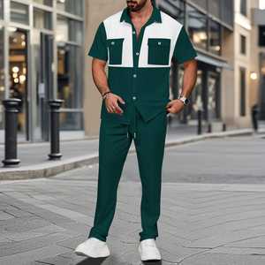 Fashion Solid Color Street Wear Trendy Loose Short Sleeve Lapel Shirt Pants <b>Outfits</b> Men Casual <b>2</b> <b>Piece</b> Sets - Product Image 6