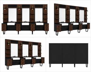Decorsall Model 85 Luxury 3Person Barber Styling Station Wood Wall <b>Panels</b> Ceramic Sinks Storage Shelves Drawers Salon Furniture - Product Image 6