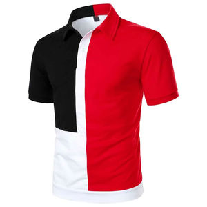 T-shirts décontractés pour hommes en mélange de coton et de polyester de qualité supérieure, rouge et noir, motif uni bicolore, séchage rapide, manches courtes, bouton, 200g - Product Image 3