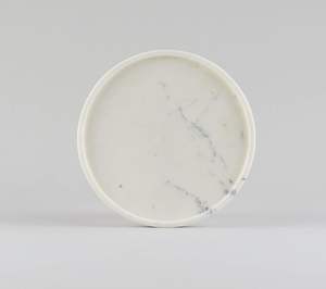 <b>White</b> Marble Decorative Serving <b>Tray</b> for Home Kitchen with Fancy Handle Round <b>Wood</b> <b>Tray</b> for Bathroom Decoration - Product Image 4