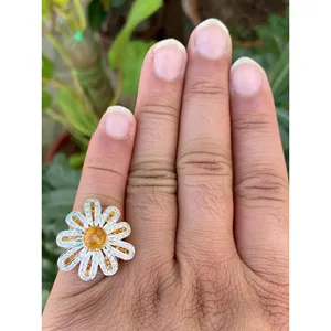Anillo Floral de Citrino Amarillo, Plata de Ley 925, Anillo de Piedras Preciosas con Flores Hecho a Mano, Proveedor de Joyería al por Mayor - Product Image 4