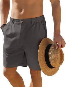 Pantalones cortos de lona de lino para hombre, informal, con cierre de botones, cremallera, elástico, cintura media, verano, Vacaciones en la playa, patrón sólido, multibolsillo - Product Image 5
