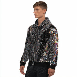 100% Cotton French Terry Rhinestone <b>Hoodie</b> <b>Men</b> Baggy Pullover Rhinestone Hood Top <b>Men's</b> - Product Image 6