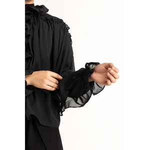 Haut décontracté pour femme WM-CS-SS24-067 à volants, logo brodé, en tissu popeline tricoté, rayé uni, tailles XS-XL, pour printemps, été, automne - Product Image 6