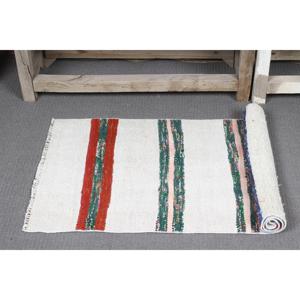 Petit tapis vintage 1,6 x 4 pieds, tapis turc, tapis marocain en laine blanc et rouge - Product Image 5