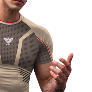 Camiseta de Compresión Beige para Hombre, Manga Corta, Corte Ajustado, para Entrenamiento Deportivo, Running, Gimnasio, Ejercicio, Secado Rápido, Transpirable - Product Image 3