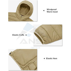 Veste polaire isolée pour hommes en gros manteau d'hiver léger matelassé avec tissu résistant à l'eau et capuche logo de couleurs personnalisées - Product Image 6