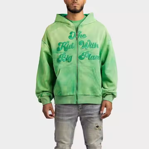 Sweat à capuche zippé personnalisé de haute qualité, coupe classique, avec logo imprimé numériquement, en molleton/éponge française, séchage rapide, respirant, effet vieilli vintage - Product Image 4