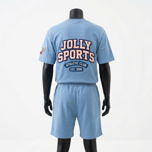 Conjunto de Camiseta y Pantalones Cortos Deportivos para Hombre, de Algodón Jersey 200 GSM, Color Azul Cielo, Tela Suave y Transpirable, con Logotipo Personalizado - Product Image 4