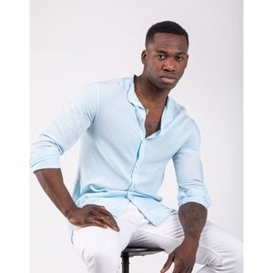 Camicia in bella viscosa estiva da uomo morbida e leggera con colletto Mao - Product Image 3