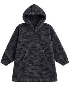 Suéter de Punto con Capucha Negro Carbón para Mujer, Suéter Largo, Grueso, de Ganchillo, Cálido para Invierno, Informal, para Usar en la Calle, para Moda - Product Image 1