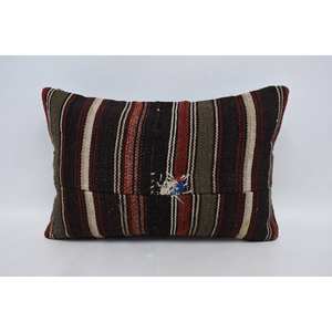 Brown Wool Woven Kilim 16x24 Inch Luxury Vintage Floral Accent <b>Pillow</b> Non-Slip Removable Washable Features for Bedding - Product Image 1