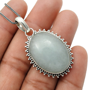 ขายส่งเครื่องประดับ 925 เงินสเตอร์ลิงธรรมชาติ Aquamarine อัญมณีรูปไข่สไตล์คลาสสิกจี้เครื่องประดับทําด้วยมืออินเดีย - Product Image 3
