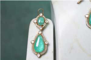 Ensemble de colliers Polki de créateur de luxe en plaqué or avec boucles d'oreilles Bijoux de mariée pour mariage et fête - Product Image 3