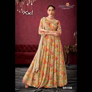 Vestido Anarkali bordado hecho a mano Chinon puro último diseñador por Fab Zone - Product Image 2