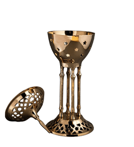 Quemador Bakhoor o Dhoop de latón real con tapa de cúpula con acabado martillado y remate floral para Pooja y oraciones - Product Image 3