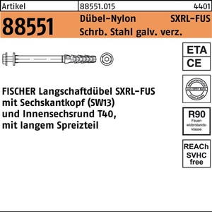 Chevilles à béton à tige longue R 88551 SXRL 8x120 FUS Nylon Galvanisé Lot de 50 FISCHER - Product Image 1