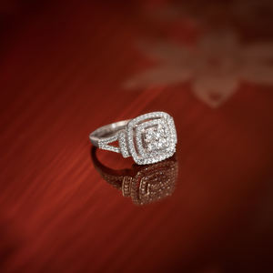 แหวนแต่งงานผู้หญิงชุบทอง18K แหวนเพชรทรงกลมสองแถวสีเหลือง/สีโรสโกลด์ - Product Image 2