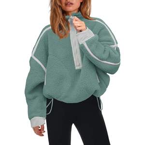 <b>Women</b> Custom Printed Hooded Sherpa Fleece <b>Quarter</b> <b>Zip</b> <b>Sweatshirt</b> Soft Warm Long Sleeve Trackstar OEM Private Label - Product Image 3