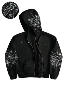 Sweat à capuche d'hiver unisexe en polaire brodé de strass lourds, écologique, respirant, avec logo personnalisé, vente en gros en lot de 2 pièces, streetwear - Product Image 2