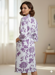 ชุดนอนกิโมโนลายดอกคันธาแบบใหม่ ผ้าไม่ทอ แขนยาว ระบายอากาศได้ดี เนื้อผ้านุ่ม ดีไซน์สองด้าน พร้อมเข็มขัด ชุดลำลองสำหรับผู้หญิง - Product Image 2