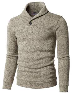 Pull à col châle pour homme en coton 100% tricoté avec logo frontal, anti-froissement, anti-boulochage, confort décontracté, design OEM personnalisable - Product Image 3