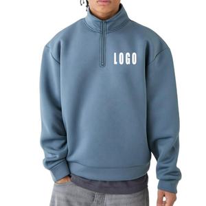 Sweat-shirt d'hiver en coton épais pour homme, idéal pour la gym, le fitness, le travail, le golf, avec fermeture éclair 1/4, en molleton, basique, OEM - Product Image 1