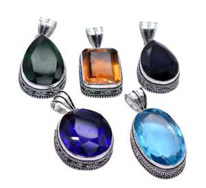 Vintage 5 PCS Collares de moda para mujer Mezcla de piedras preciosas Colgantes Latón natural Tema cristiano Hot EBay Trending Mix Lot Bulk - Product Image 4