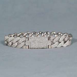 Pulsera cubana pesada personalizada de Plata de Ley 925, regalo de fiesta de moissanita de 12mm para joyería de Hip Hop certificada, venta al por mayor, oro blanco - Product Image 5