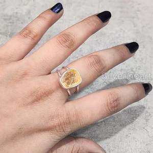 Anillo de Plata de Ley 925 con Citrino Natural, Piedra Natal de Noviembre, Diseño de Doble Banda, Joyería Artesanal para Mujer - Product Image 1