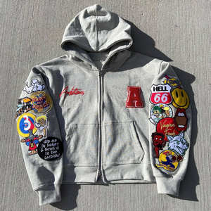 Conjunto Deportivo de Felpa Francesa de Algodón para Hombre, Diseño Nuevo, Invierno, Bordado con Parches Desgastados, Estilo Vintage, Lavado Ácido, Sudadera con Capucha y Pantalones Cortavientos - Product Image 1