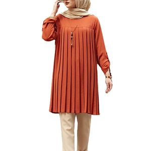 Vêtements islamiques modestes d'été pour femmes Blouses amples plissées multicolores et longues chemises en mousseline de soie Style décontracté pour les musulmans - Product Image 1