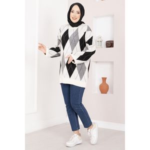 Suéter de Punto Color Crudo Premium con Patrón de Baklava, Transpirable, Estilo Coreano, Oversize para Chicas, Moda Casual de Invierno y Otoño, con Logotipo Frontal - Product Image 3