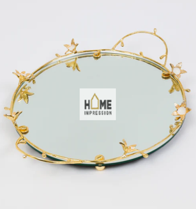 Plateaux de service en métal de luxe blanc et or, plateaux fantaisie en mélamine de luxe, plateaux de cuisine décoratifs de luxe - Product Image 6