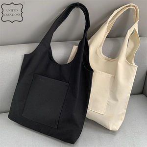 Bolsos de hombro de mujer de lona de algodón ecológicos personalizados al por mayor Logotipo de gran tamaño blanco moda para compras reciclables - Product Image 2
