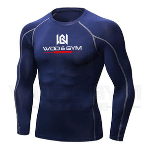 Vente en gros 100% polyester Hauts de sport pour hommes Chemises de compression à manches longues Logo personnalisé Vêtements de course Vêtements de sport haut - Product Image 5