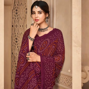 Sari con estampado de gasa Ruchi con borde de encaje y pallu rico con Blusa de gasa y Sari para mujer - Product Image 1