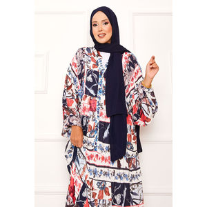 Robe trapèze en viscose à imprimé floral fuchsia, taille empire, en mousseline, avec un magnifique motif floral, grandes tailles - Product Image 2