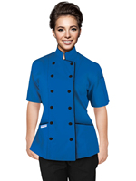 Chaqueta de Chef de Manga Corta para Mujer, Corte Entallado, Uniforme Culinario, Tela de Polialgodón, Colores y Tallas Personalizables, para Restaurantes y Bares