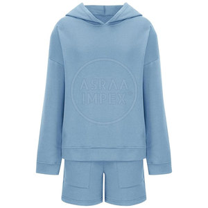 ชุดเสื้อมีฮู้ดผ้าคอตตอนโพลีเอสเตอร์สำหรับผู้หญิงแขนยาวแห้งเร็วสไตล์ลำลองมีลวดลายสีพื้นสำหรับฤดูหนาว - Product Image 2