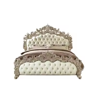 Lits en bois teck solide et tissu avec des conceptions antiques sculptées à la main meubles de chambre nouvelle fabrication - Product Image 5