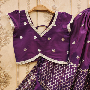Purple Fully Stitched Polyester Floor-Length Girls' Designer Bridal Kids Lehenga Choli Set Heavy Embroidered <b>Sequins</b> Party - Product Image 3