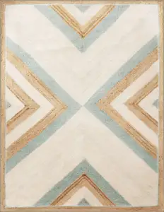 米拉1908蓝色米色主题几何三角形图案现代装饰编织地板地毯可洗编织鞋底矩形