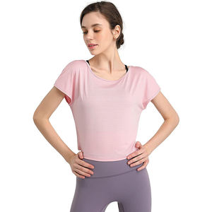T-shirt court à manches courtes en coton écologique à séchage rapide, col rond, uni, pour l'été, avec tissu de 220 g pour femmes - Product Image 3